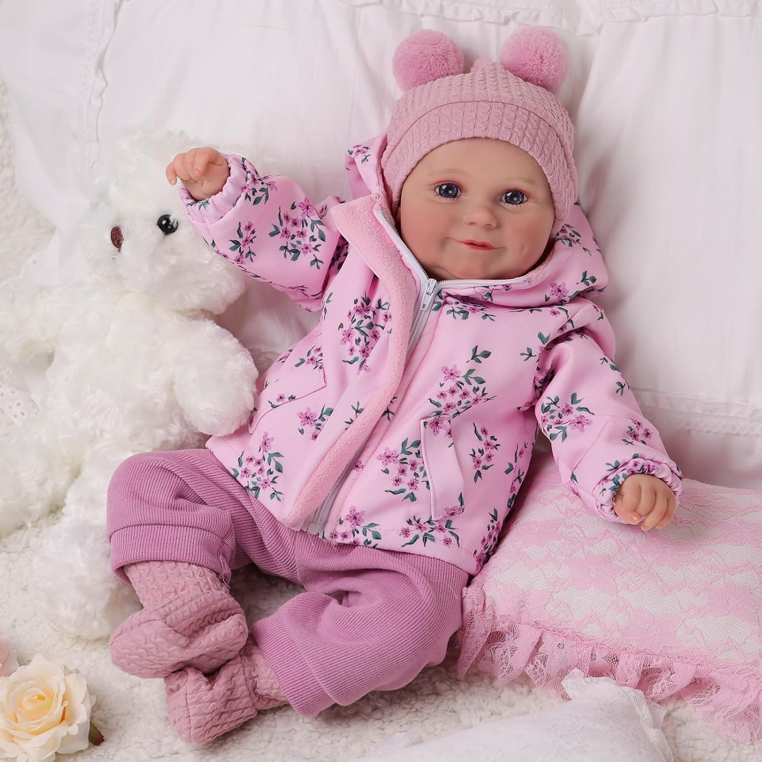 Bébé Reborn Fille Rose Fleurie 55 cm