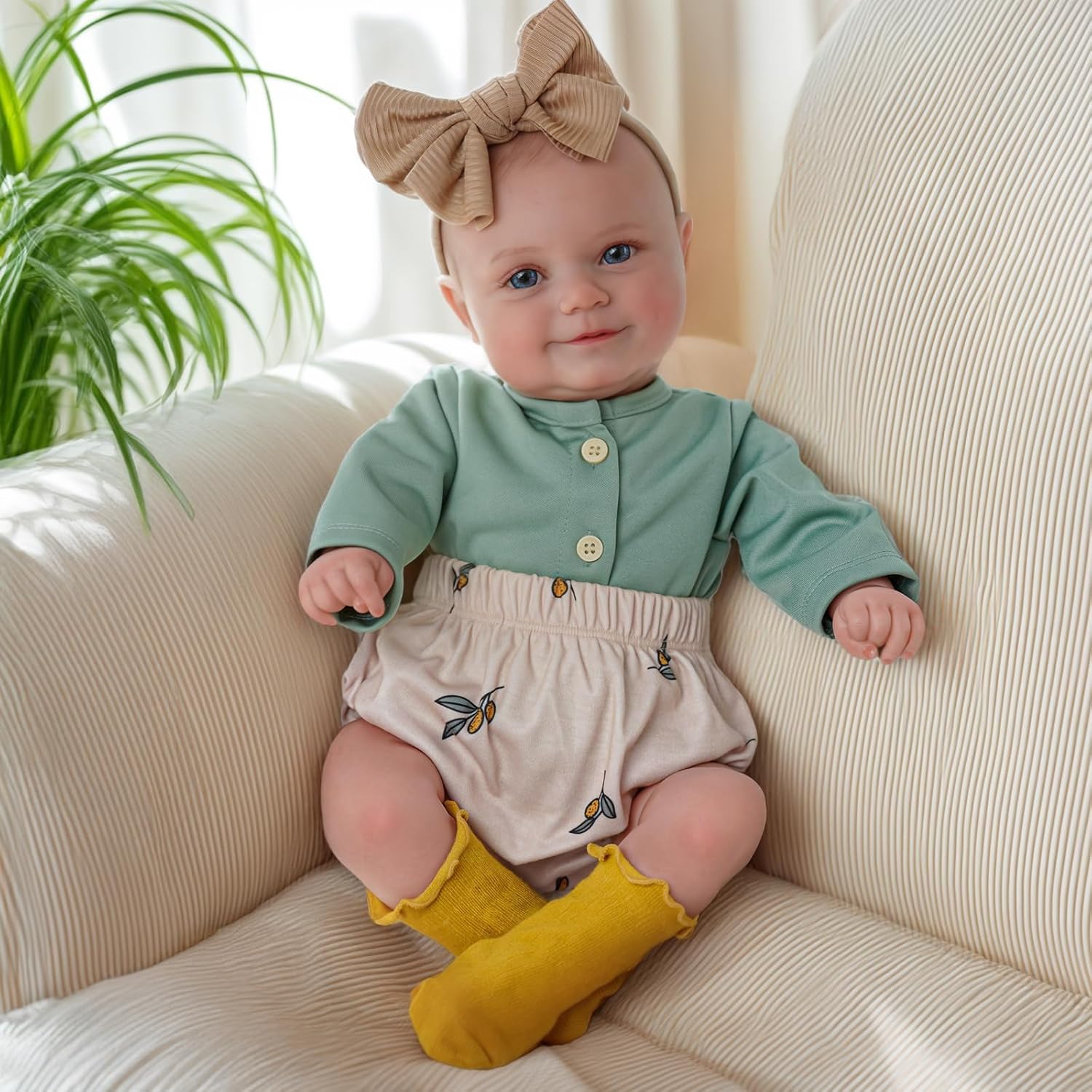 Bébé Reborn Nourrisson Tenue Verte et Beige
